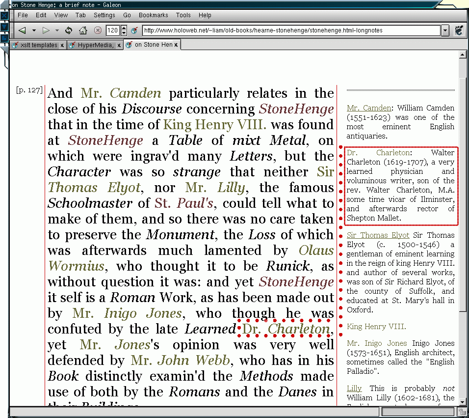 Screen shot of hypertext version of an essay