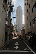 Narrow street with male building
