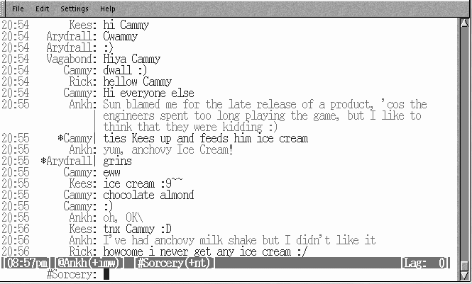 Screen shot of an IRC client