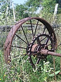 [Picture: Old tractor wheel]
