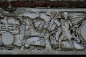 [picture: 1700-year-old stone coffin 2: carved scenes]