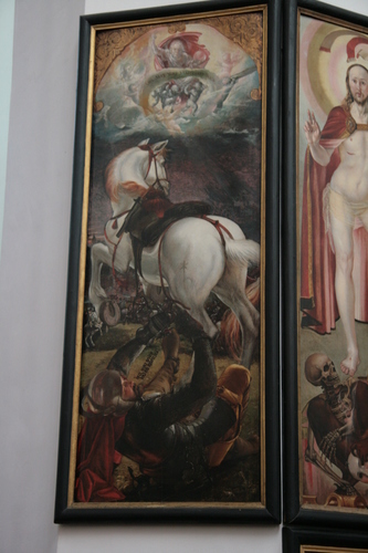 [Picture: Painted panel: Riderless horse]