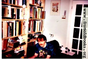 [picture: Liam using a laptop computer in 1998 or 1999, with a cat (Moon) helping.]