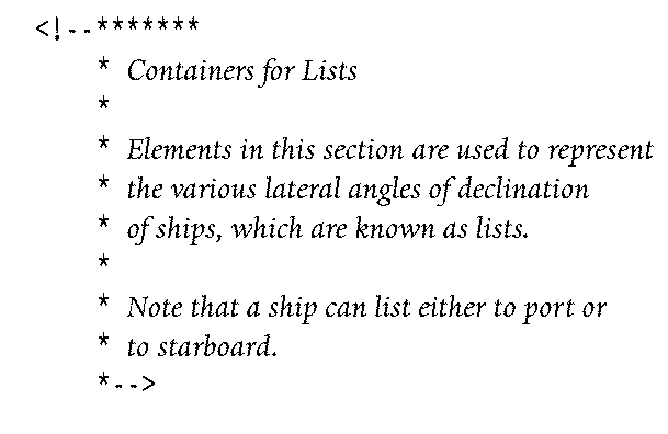 italic used for the text of a comment