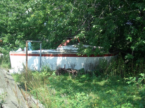 [Picture: Old boat in a field]