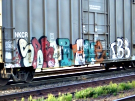 [picture: Graffiti on railway truck]