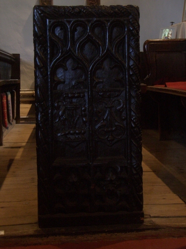 [Picture: Parish Church 13: Carved end of a pew]