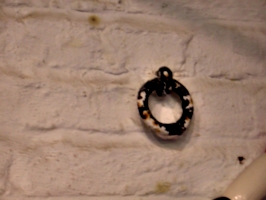 [picture: Iron ring set in a whitewashed brick wall]
