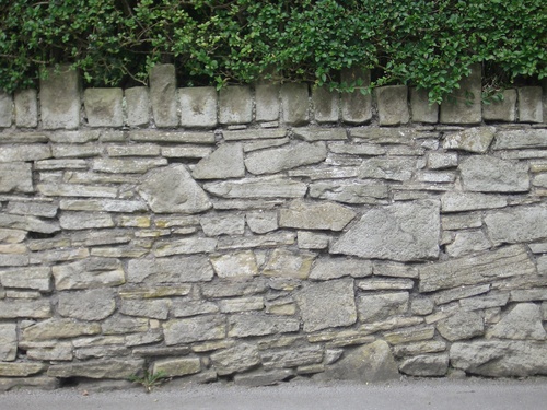 [Picture: Stone wall with box hedge]