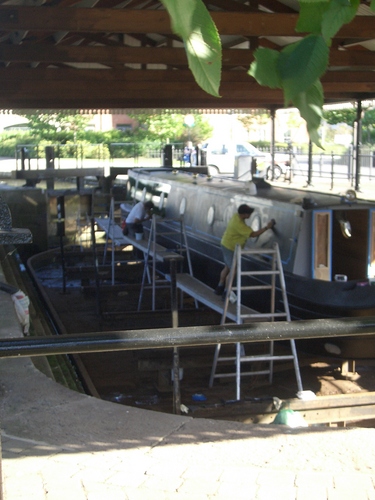 [Picture: Painting a canal boat]