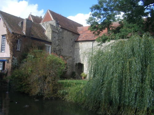 [Picture: Old abbey buildings and willow tree]
