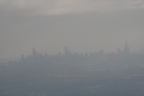 [Picture: Chicago skyline from the air]