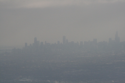 [Picture: Chicago skyline from the air]