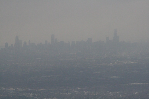 [Picture: Chicago skyline from the air]