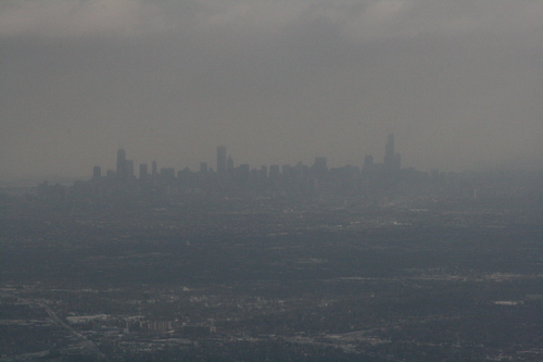 [Picture: Chicago skyline from the air]