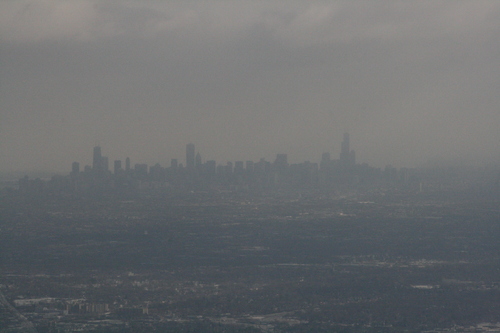 [Picture: Chicago skyline from the air]