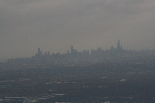 [Picture: Chicago skyline from the air]