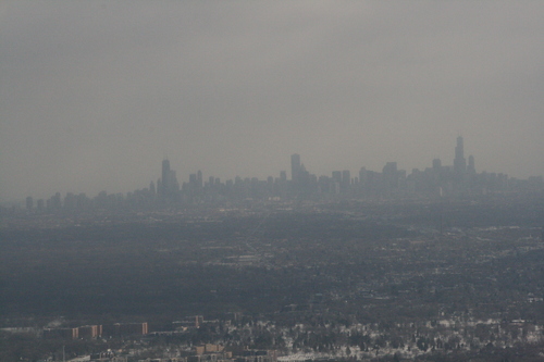 [Picture: Chicago skyline from the air]