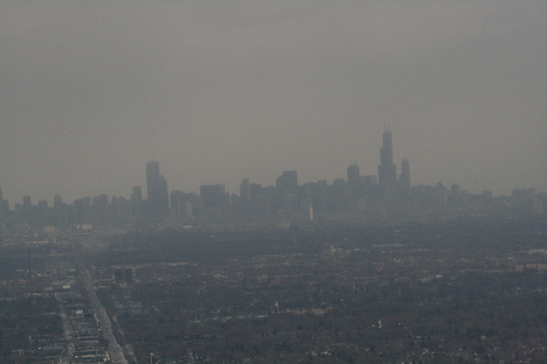 [Picture: Chicago skyline from the air]