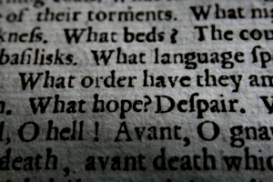 [picture: Closeup words 4: What hope? Despair.  O hell!]