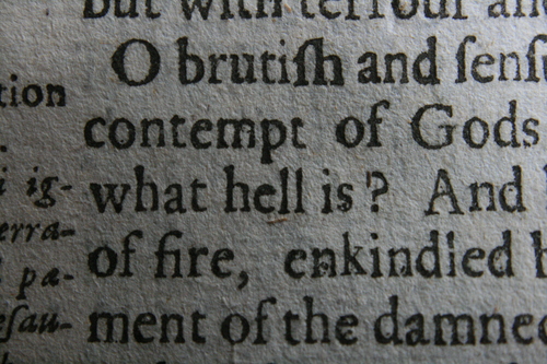 [Picture: Closeup words 8: what hell is? of fire,]