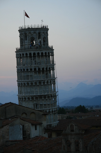 [Picture: View from the Hotel Balcony 6: Evening Tower of Pisa]