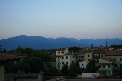 [Picture: View from the Hotel Balcony 11: hills, trees, houses]