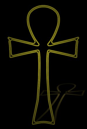 [Picture: Gold ankh cross with perspective shadow]