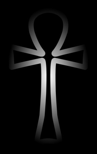 [Picture: White ankh cross on a black background]