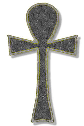 [Picture: Granite and gold ankh cross on a white background with drop shadow]