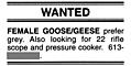[Picture: Goose wanted]