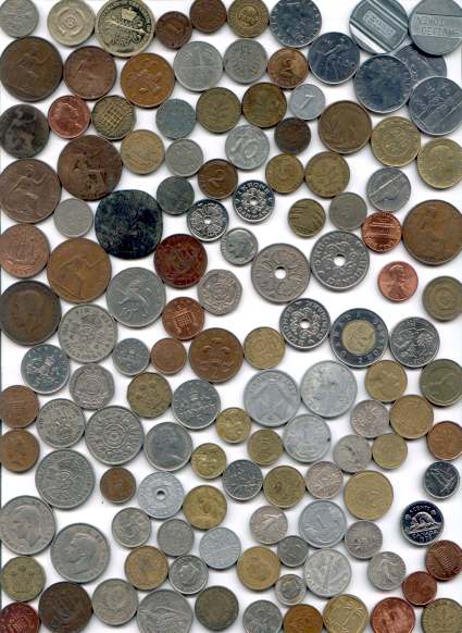 [Picture: Loose change from various countries]